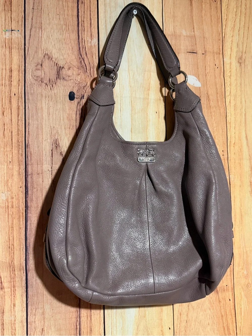 Coach Pebbled Leather Hobo Bag Taupe  Madison Maggie shoulder